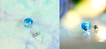 Aqua planet 球体の優しいイメージのピアスです。チタン製キャッチ式金具を使用しています。 ラフォルム ガラスジュエリー ガラスアクセサリー