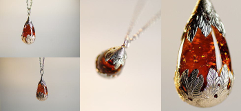 Amber journey 上下のキャップは、お手持ちのプラチナ(pt900)製リングを再生・リメイクしてお作りいたしました。見る方向で表情を変えます。 ラフォルム ガラスジュエリー ガラスアクセサリー