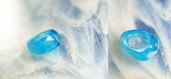 BLUE ICE RING 大胆なアイスロックカットを行っています。 ラフォルム ガラスジュエリー ガラスアクセサリー