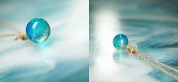 氷泪石 ～ Dichroic planet ～ ジョイント部分は特徴的な組み紐の巻き方です。 ラフォルム ガラスジュエリー ガラスアクセサリー