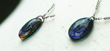 Aquamarine drop 見る角度で、内部の輝きや印象などが違ってご覧いただけます。 ラフォルム ガラスジュエリー ガラスアクセサリー