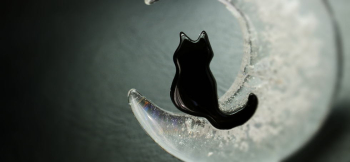 夢銀河の黒猫 ～ ネックレス ～ 大きな三日月に座っている可愛らしい猫の後姿。 ラフォルム ガラスジュエリー ガラスアクセサリー