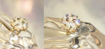 Dichroic cherry blossom 淡いピンクの桜とホワイトゴールドの台座がとても素敵です。 ラフォルム ガラスジュエリー ガラスアクセサリー