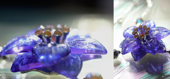 Antique mystic flower 立体感のある花びらとサフィレットの雄しべ。 ラフォルム ガラスジュエリー ガラスアクセサリー