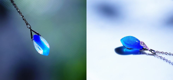 氷の薔薇 ～ 煌く青の世界 ～ 中央を中心にして、どちらの面からも美しい煌きとグラデーションをお楽しみいただけます。 ラフォルム ガラスジュエリー ガラスアクセサリー