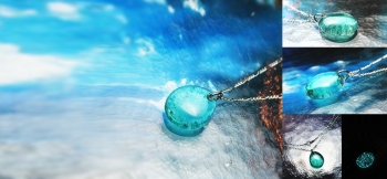 ラフォルム ガラスジュエリー ガラスアクセサリー Round Blue ～ Aqua ～ 『Round Blue』の形で、ライトアクアマリンブルーをもう少し淡くした色合いで蓄光が光るようにしたネックレス。優しいフォルムに、クリアーとライトアクアマリ…