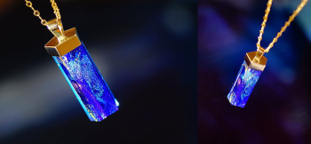 Pentagon of sparkling brocade 内部に施した美しい煌きは見る角度や光の当たり方で様々な表情に変化します。 ラフォルム ガラスジュエリー ガラスアクセサリー