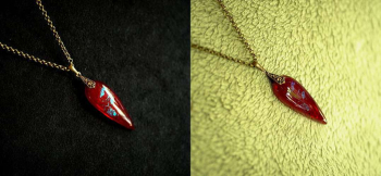 Stylish pairshape ガーネットレッドに「ダイクロガラス」のきらめきが美しい逸品です。 ラフォルム ガラスジュエリー ガラスアクセサリー