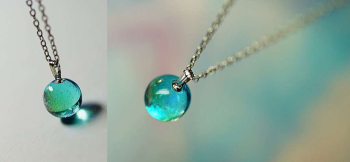 Dichroic planet width circle ～ Aqua ～ 世界にひとつの球体ペンダント。 ラフォルム ガラスジュエリー ガラスアクセサリー