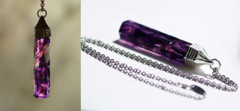 Mysterious purple crystal Silver925製のオリジナルキャップとステンレスチェーン。 ラフォルム ガラスジュエリー ガラスアクセサリー