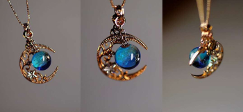 Shine aqua planet お手持ちのチェーンや三日月チャームをお付けしております。 ラフォルム ガラスジュエリー ガラスアクセサリー