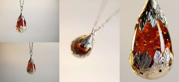 Amber journey 上下のキャップは、お手持ちのプラチナ(pt900)製リングを再生・リメイクしてお作りいたしました。見る方向で表情を変えます。 ラフォルム ガラスジュエリー ガラスアクセサリー