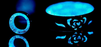 Revolution of blue 暗闇では神秘的な青い光をお楽しみいただけます。 ラフォルム ガラスジュエリー ガラスアクセサリー