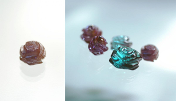 Saphiret Rose 最もブラウン系の強い1点。こちらは直径10mm程度。こちらのみ性質が異なり非常に溶けやすく繊細な逸品でした。 ラフォルム ガラスジュエリー ガラスアクセサリー