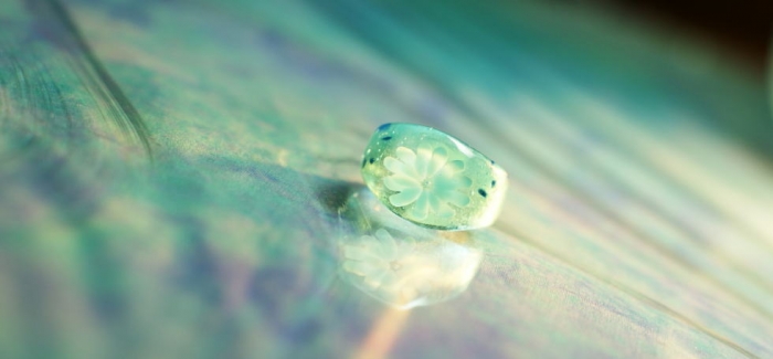 ラフォルム ガラスジュエリー ガラスアクセサリー 優しさの水中花 水中に咲く青い小花をガラスの中に。淡いブルー系の色合いが爽やかなリングです。7～12号ほどまでサイズ調整が出来ます。