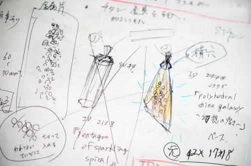 ペンダントの形や内部の表現を検討した Forever precious Sleep のデザイン画
