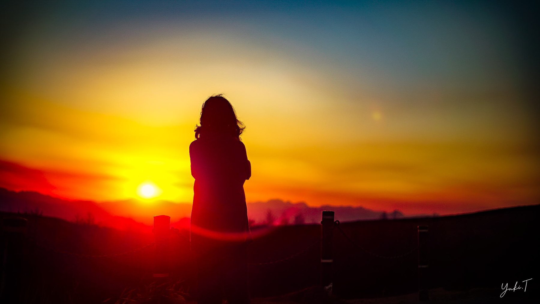 夕日の中に残る、ひとつのシルエット。