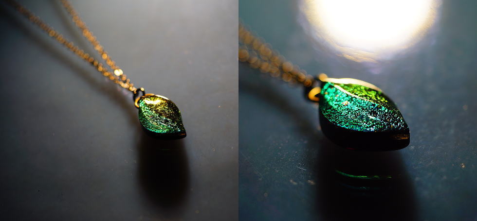 Dichroic chic leaf ラフォルム ガラスジュエリー ガラスアクセサリー