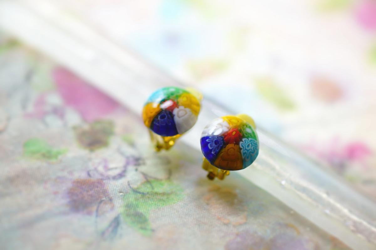 Fruity / ミルフィオリ・クリップ式イヤリング ラフォルム ガラスジュエリー ガラスアクセサリー