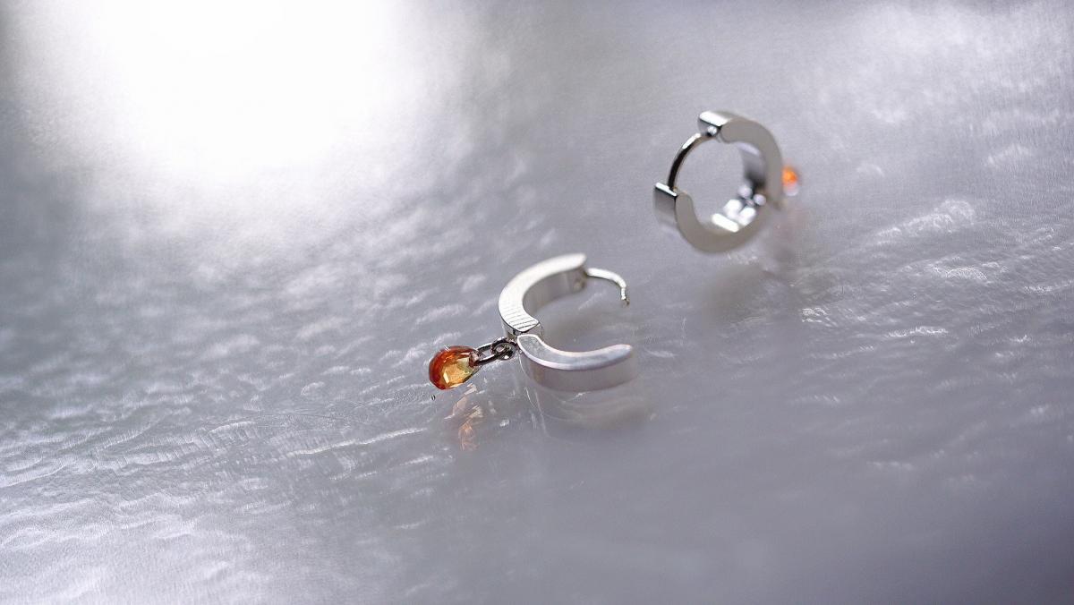 プチカットしずくフープピアス / オレンジ×クリアー ラフォルム ガラスジュエリー ガラスアクセサリー