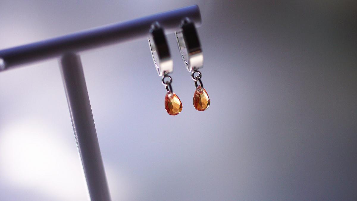 プチカットしずくフープピアス / オレンジ×クリアー ラフォルム ガラスジュエリー ガラスアクセサリー