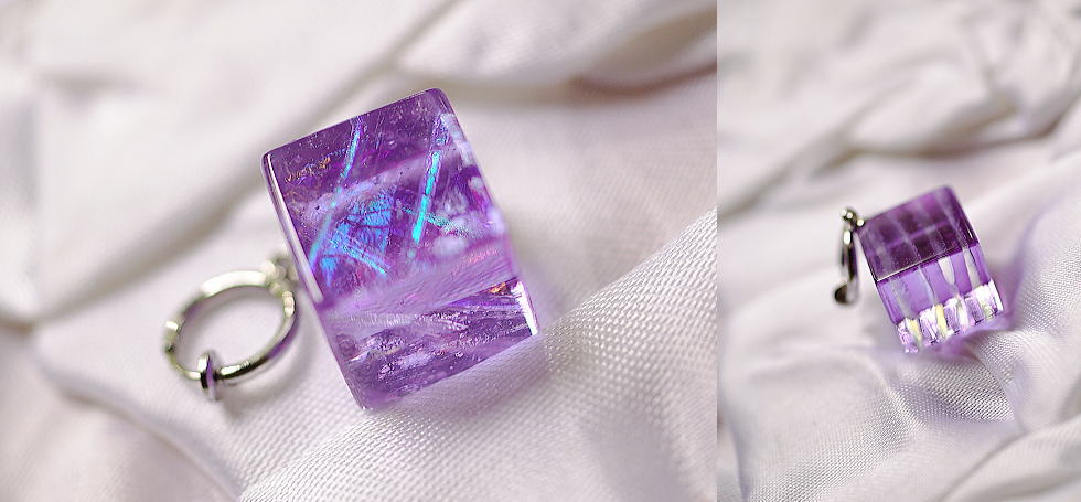 Lavender cube ～ Rainbow flash ～ ラフォルム ガラスジュエリー ガラスアクセサリー