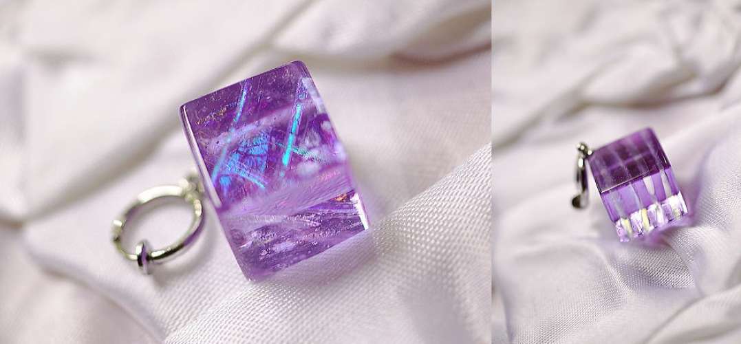 Lavender cube ～ Rainbow flash ～ ラフォルム ガラスジュエリー ガラスアクセサリー