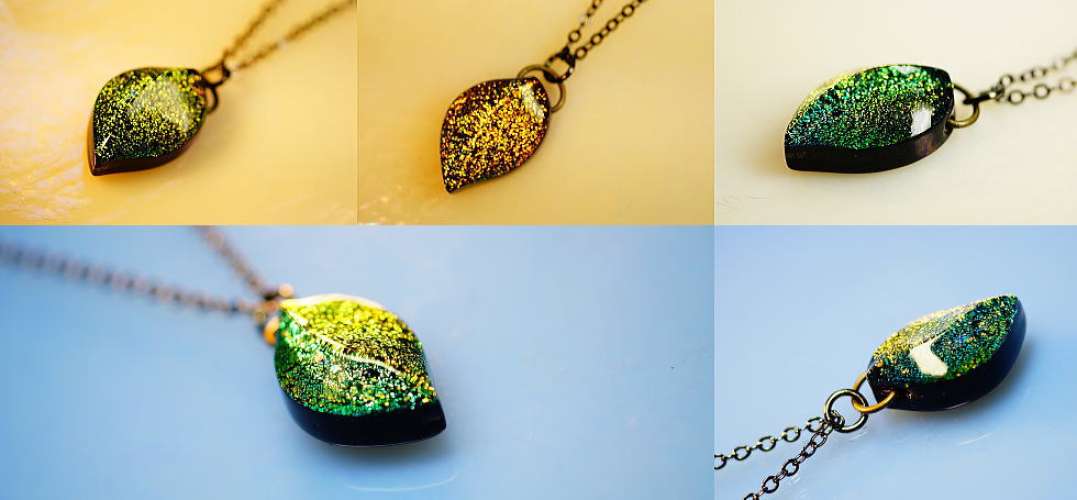 Dichroic chic leaf ラフォルム ガラスジュエリー ガラスアクセサリー